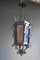 Lámpara colgante italiana pequeña de hierro forjado y vidrio coloreado, años 40, Imagen 6