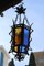 Small Italian Lantern Hanging Light in Wrought Iron and Colored Glass, 1940s 2