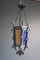 Small Italian Lantern Hanging Light in Wrought Iron and Colored Glass, 1940s 1