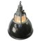 Vintage Industrial Black Enamel & Striped Glass Pendant Light, 1950s, Image 2