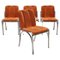 Sedie da pranzo in metallo cromato e velluto arancione, anni '70, set di 4, Immagine 1