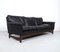 Danish Three Seater Sofa in Black Leather and Teak, 1960s 2