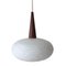 Opaline Glass and Teak Pendent Lamp by Louis Kalff for Philips, 1960s, Image 1