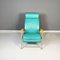 Moderner italienischer Sessel aus Leder, Holz & Metall in Aquagrün, 1980er 3