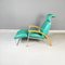 Modern Italian Aqua-Green Leather, Wood and Metal Armchair, 1980s 5