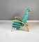 Modern Italian Aqua-Green Leather, Wood and Metal Armchair, 1980s 4