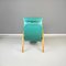 Moderner italienischer Sessel aus Leder, Holz & Metall in Aquagrün, 1980er 7
