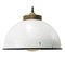 White Vintage Brass and Enamel Pendant Light with Frosted Glass 1