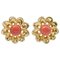 18 Karat Yellow Gold Flower Earrings with Corals, 1950s, Set of 2 1