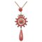 Coral, Sapphires, Diamonds, 14 Karat Rose Gold Pendant Necklace, 1950s 1