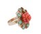 14 Karat Rose Gold Ring with Coral and Emeralds, 1950s 2