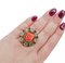 14 Karat Rose Gold Ring with Coral and Emeralds, 1950s 5