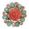 14 Karat Rose Gold Ring with Coral and Emeralds, 1950s 1