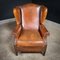 Vintage Cognac Leather Wingback Armchair, Image 1