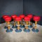 Mid-Century Oak with Red Skai Leather Bar Stools, Set of 8 2