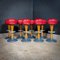 Mid-Century Oak with Red Skai Leather Bar Stools, Set of 8 1