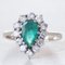 Vintage 18k White Gold Ring with Pear Shaped Emerald and Brilliant Cut Diamonds, 1960s 1