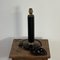 Mid-Century French Black Leather and Brass Table Lamp, Image 5