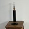 Mid-Century French Black Leather and Brass Table Lamp 1