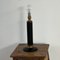 Mid-Century French Black Leather and Brass Table Lamp, Image 1