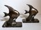 Art Deco French Spelter Fish Bookends on Marquinia Marble Bases, 1930s, Set of 2 1