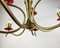 Italian Chandelier in Gilt Brass with Red Decorated Elements, 1980s 5