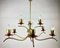 Italian Chandelier in Gilt Brass with Red Decorated Elements, 1980s, Image 2