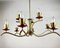 Italian Chandelier in Gilt Brass with Red Decorated Elements, 1980s, Image 4
