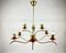 Italian Chandelier in Gilt Brass with Red Decorated Elements, 1980s, Image 1
