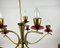 Italian Chandelier in Gilt Brass with Red Decorated Elements, 1980s, Image 3