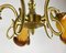 Vintage French Hanging Light in Gilt Brass & Colored Glass Lamp, 1980s 3