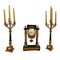French Pendulum Clock Garniture with Gilt Gold Bronze Candleholders, Set of 3 2
