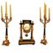 French Pendulum Clock Garniture with Gilt Gold Bronze Candleholders, Set of 3 1