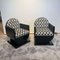 Art Deco Armchairs in Black Lacquer, Wood, Metal & Velvet, France, 1950s, Set of 2 2