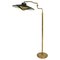 Italian Swing Arm Floor Lamp in Brass with Original Black Shade, 1950s, Image 1