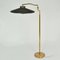 Italian Swing Arm Floor Lamp in Brass with Original Black Shade, 1950s, Image 2