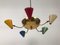 Lámpara de araña italiana de latón y esmalte, años 50, Imagen 6