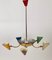 Lámpara de araña italiana de latón y esmalte, años 50, Imagen 2