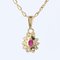 18 Karat French Modern Ruby Daisy Pendant Yellow Gold Chain Necklace, 2000s 10