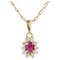 18 Karat French Modern Ruby Daisy Pendant Yellow Gold Chain Necklace, 2000s, Image 1