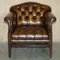 Antiker Chesterfield Stuhl aus Zigarrenbraunem Leder, 1900 2