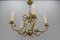 French Brass and Porcelain Flower Five-Light Chandelier, 1920s 3