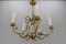 French Brass and Porcelain Flower Five-Light Chandelier, 1920s, Image 3