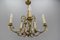 French Brass and Porcelain Flower Five-Light Chandelier, 1920s, Image 15