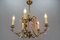 French Brass and Porcelain Flower Five-Light Chandelier, 1920s 2