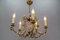 French Brass and Porcelain Flower Five-Light Chandelier, 1920s 14