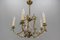 French Brass and Porcelain Flower Five-Light Chandelier, 1920s 11