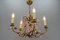 French Brass and Porcelain Flower Five-Light Chandelier, 1920s 4