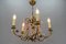 French Brass and Porcelain Flower Five-Light Chandelier, 1920s, Image 4