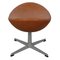 Egg Foot Stool in Patinated Cognac Aniline Leather by Arne Jacobsen for Fritz Hansen, Image 2